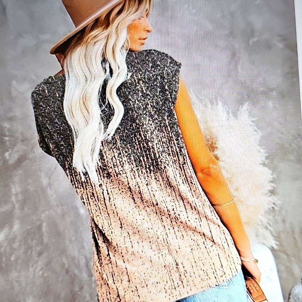 NWOT Women's Summer Boho Cap Sleeve Loose fit Gradient Summer Top Pink Gray XL - Picture 4 of 10